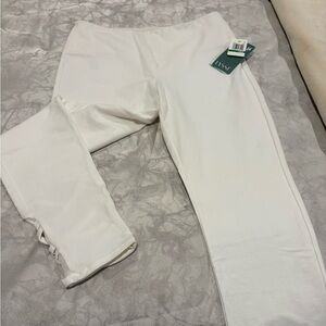 Lysse Cream High-Waist Leggings with Hem Lace Detail